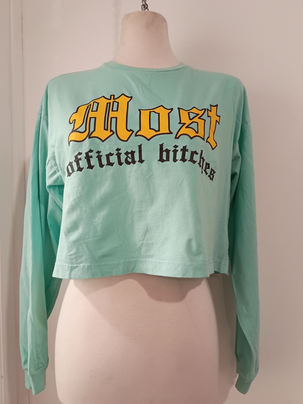 Married To The MOB Mint Green "Most Official Bitches" Cropped Long Sleeve VTG
